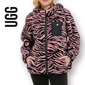Ugg Kadence Animalia Full zip Hoodie sherpa fleece animal print Small pink black
